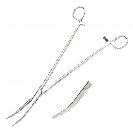 Затискач кровоспинний, по Ochsner-Kocher, зігнутий. Довжина 25,5 см